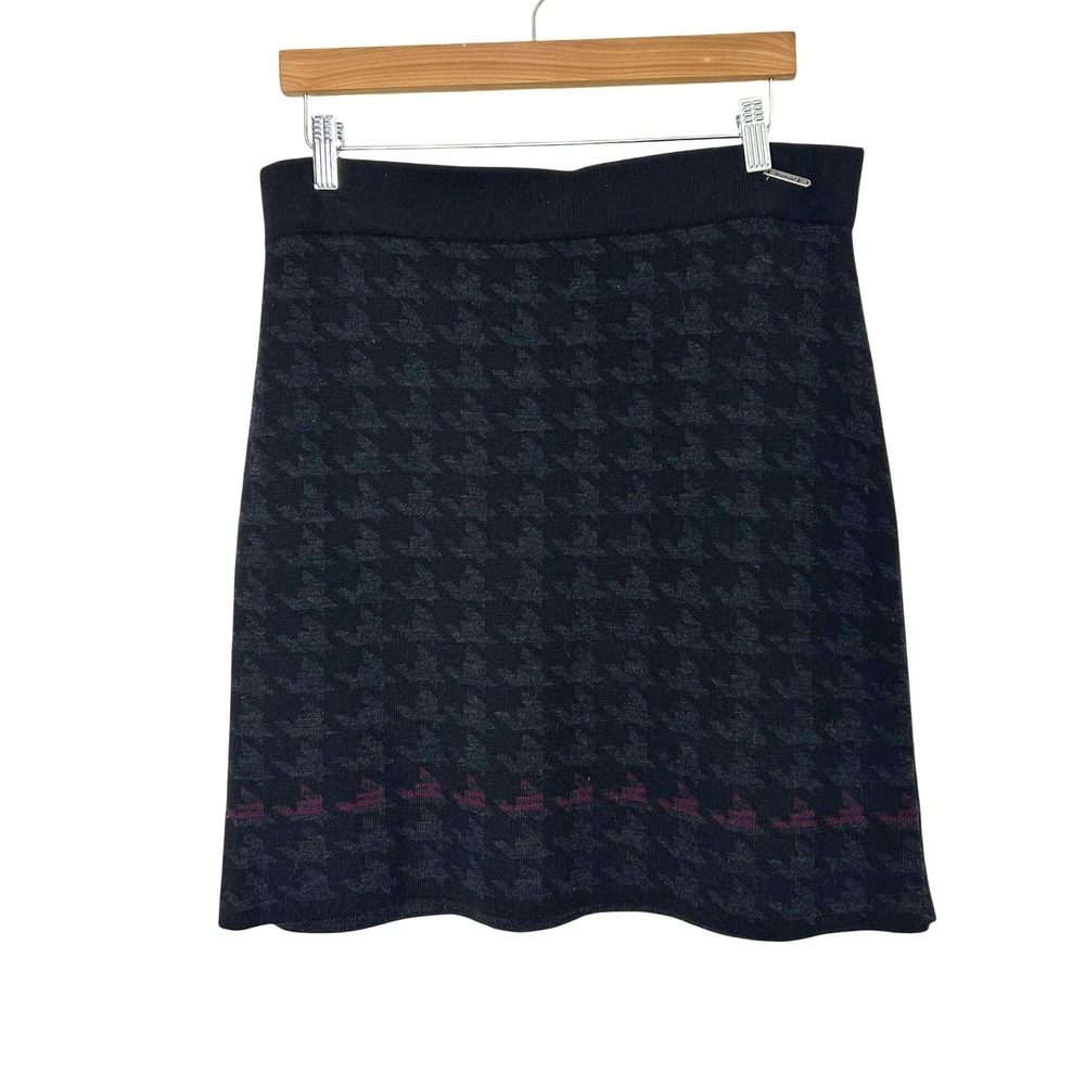 Smartwool Skirt Women L Black Gray Houndstooth Merino Wool Knit Mini office fall